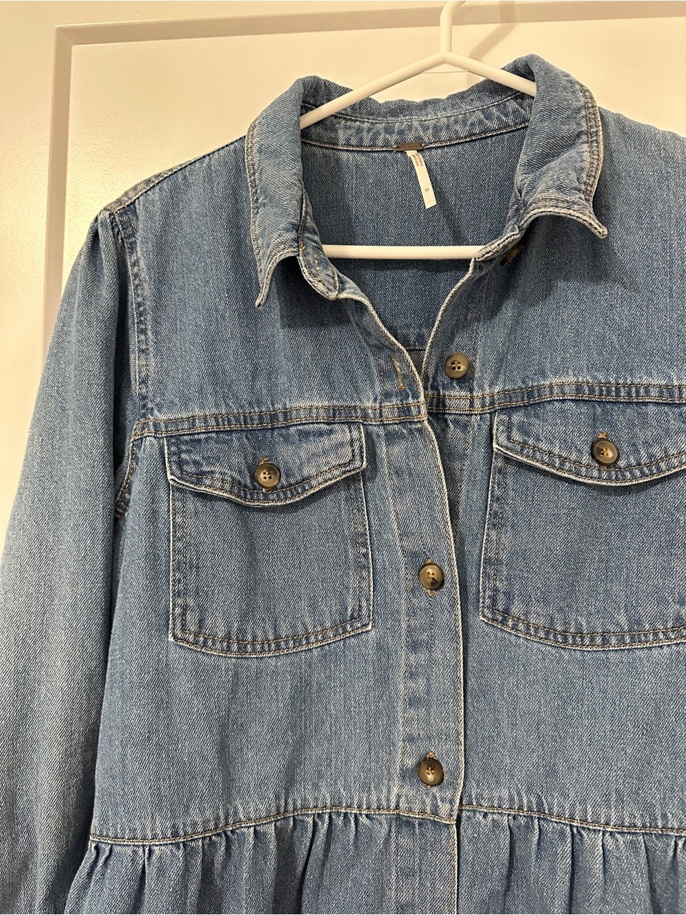 Free People Nicole Blue Denim Button Down Shirt Dress Size Medium Women’s - Picture 4 of 12